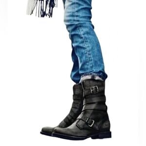 FRYE Veronica black leather combat Tanker Moto Boot 7